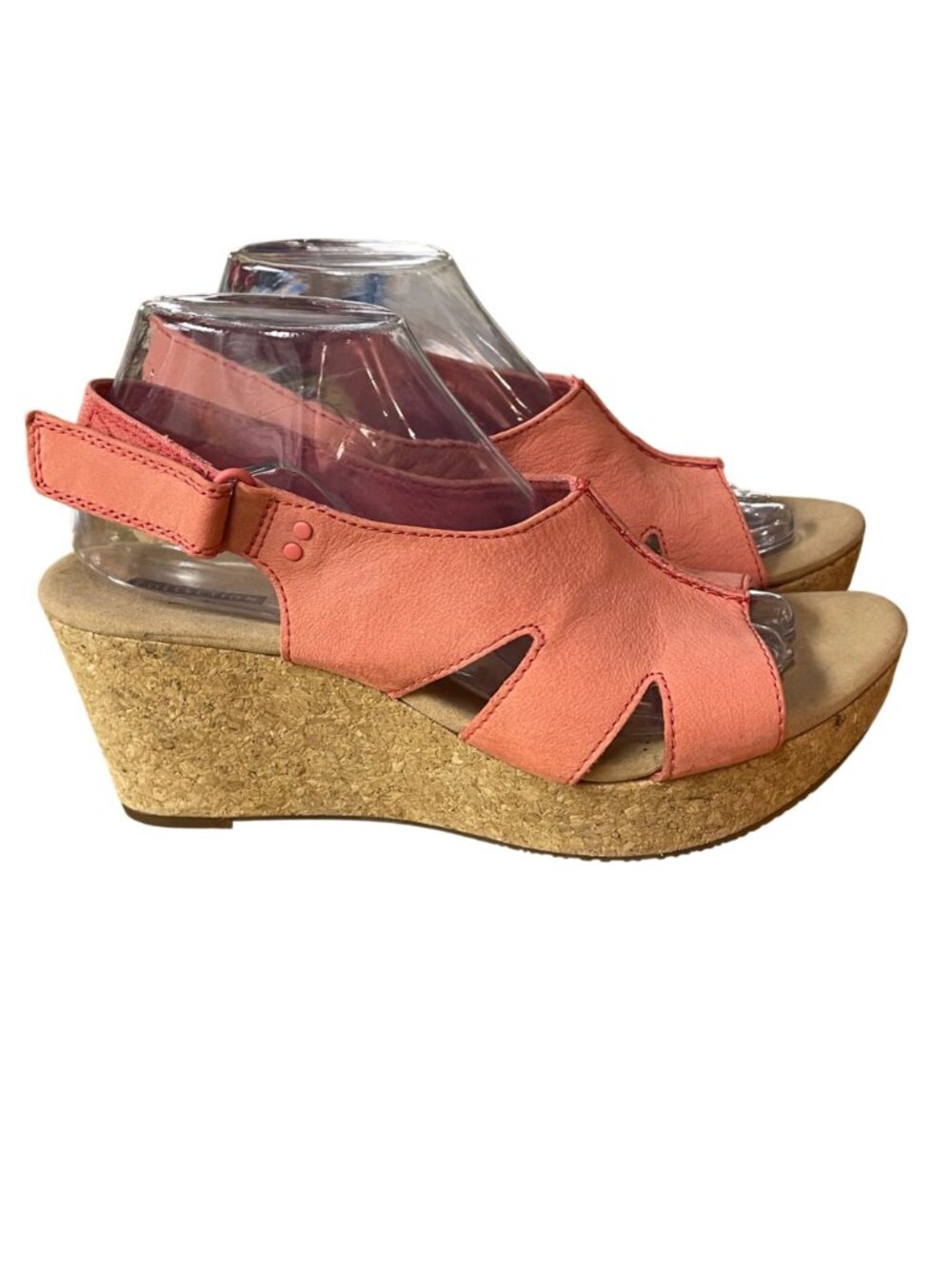 Clarks Collection Annadel Bari Coral Nubuck Leather Slip On Wedge Sandals Sz 10 - Picture 2 of 10